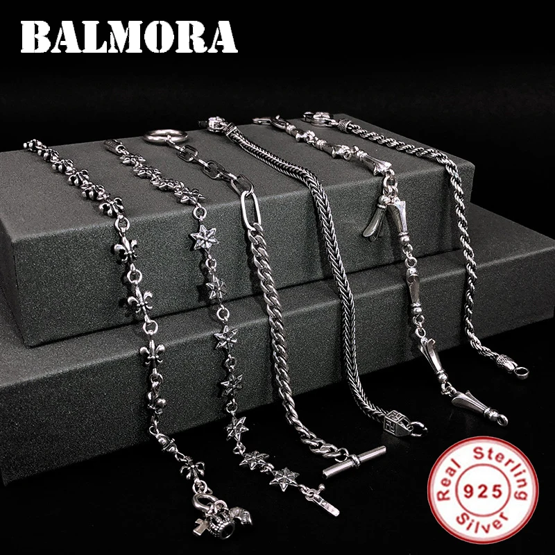 

BALMORA Solid 925 Sterling Silver Weaving & Star Bracelet For Men Lover Gift Thai Silver Fashion Vintage Jewelry JWBTQSL
