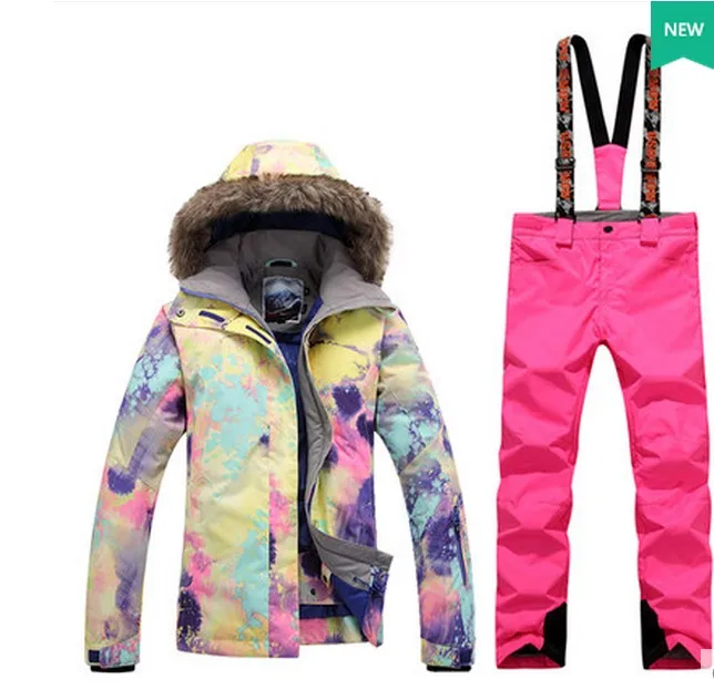 Womens Pink Ski Suit Female Snowboarding Attire Snow Clothes Colorful