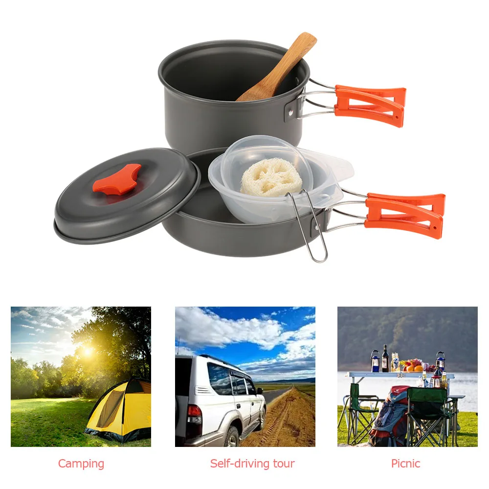 2016 El más nuevo TOMSHOO 6 unids/set acampar al aire libre senderismo utensilios de cocina mochila cocina Picnic tazón olla Pan establecido para cocinar al aire libre