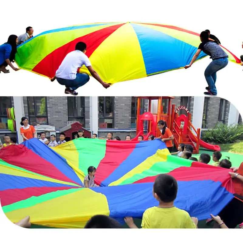 Радужный Зонт с парашютом диаметром 2 м, игрушки для детей, игры для детей, Спортивные Игрушки для развития на открытом воздухе, игрушки для прыжков, Шариковые игры с парашютом, 8 браслетов