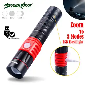 

Portable T6 3-Modes Usb Rechargeable LED Flashlight Torch Bright For 18650 lanterna led t6 powerful led flashlight #4S3