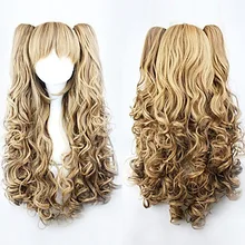 Лолита Вьющиеся парик Вдохновленный коричневый градиент Симпатичные Двухместный хвост 70 см принцессы