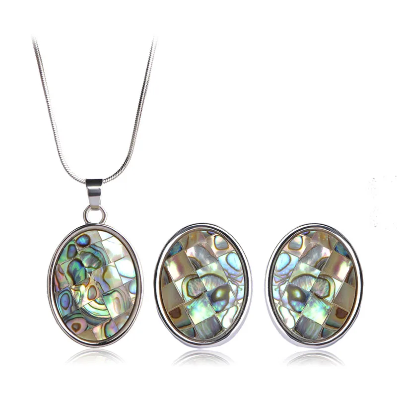 Blucome Abalone комплект ювелирных изделий в Дубае Серебристый Овальный Кулон Ожерелье