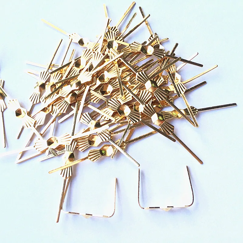 100pcs Gold Bowtie Pins Connectors Crystal Prisms Of Chandelier Lamp Parts Metal Hooks Accessories for Glass Pendants chandelier crystal drops
