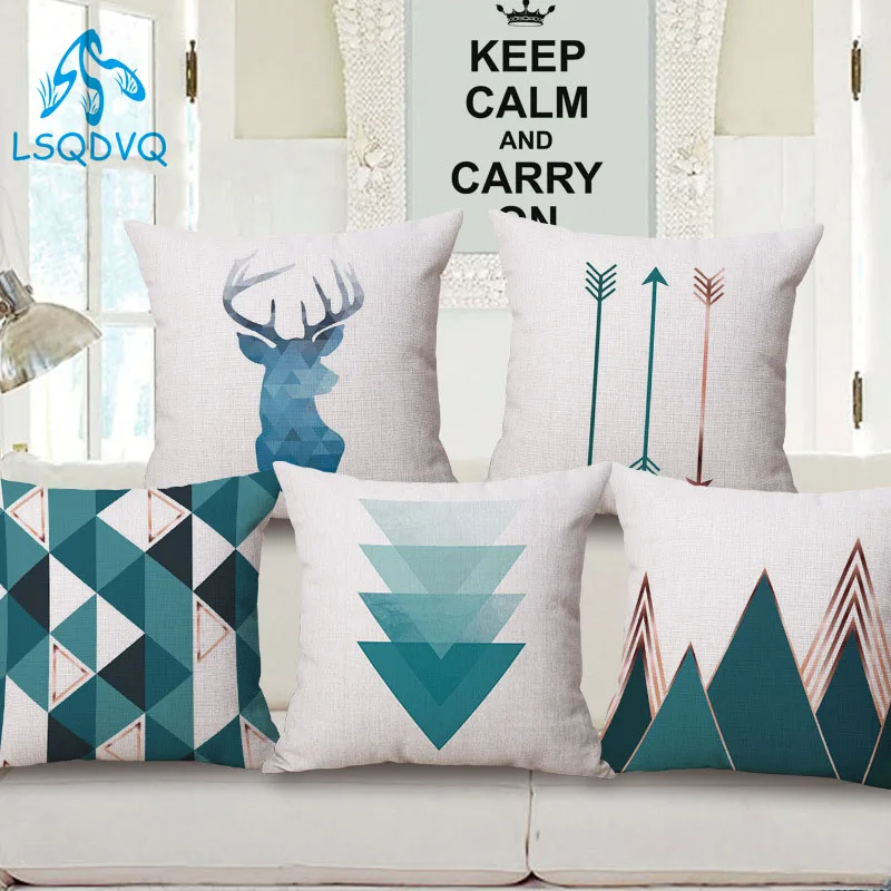 

Decorative Throw Pillow Case Geometric Green Animals Deer Cotton Linen Cushion Cover For Sofa Car Chair 45x45cm