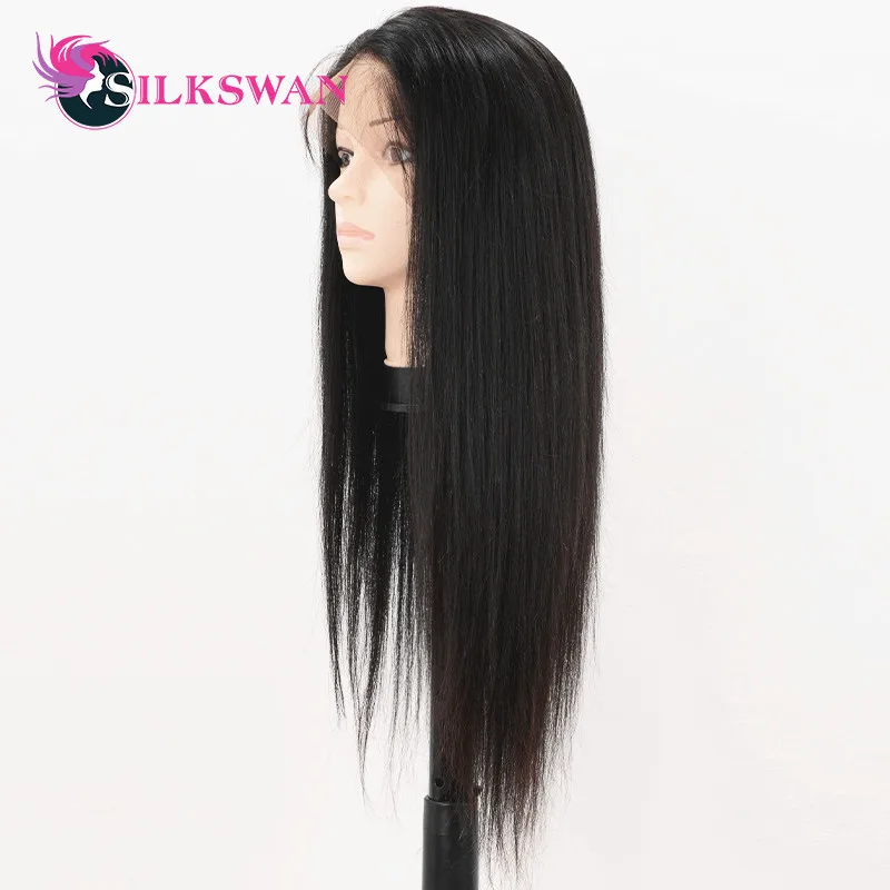 Silkswan Brazilian Straight 13x4 Lace Front Human Hair Wigs Remy Hair 10-24 Inch 150 Density Wigs With Pre plucked Hairline