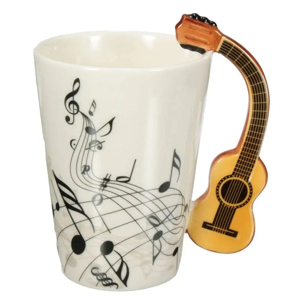 

Novelty Guitar Ceramic Mug Personality Music Note Mug Coffee Tea Cup Unique Gift Home Cafe