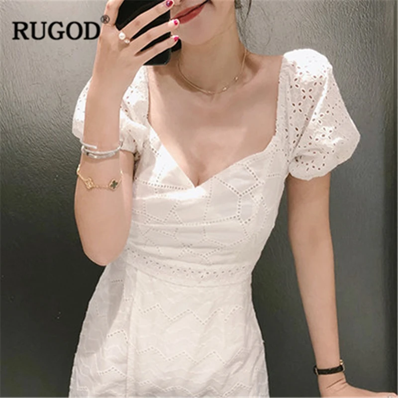 RUGOD 2020 новое летнее женское белое кружевное длинное сексуальное платье с