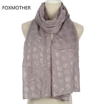 

FOXMOTHER New Fashion Foil Gold Grey Dot Long Scarf Wrap For Womens