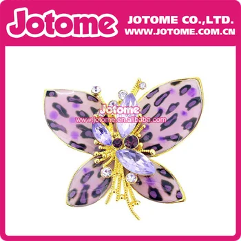 

100pcs/Gold Tone Purple Crystal Colored Rhinestones Cheetah Butterfly Wing Brooch Pin