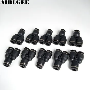 

10Pcs Black Y Shaped 3 Ways 8mm Pneumatic Piping Quick Joint Fittings Connector