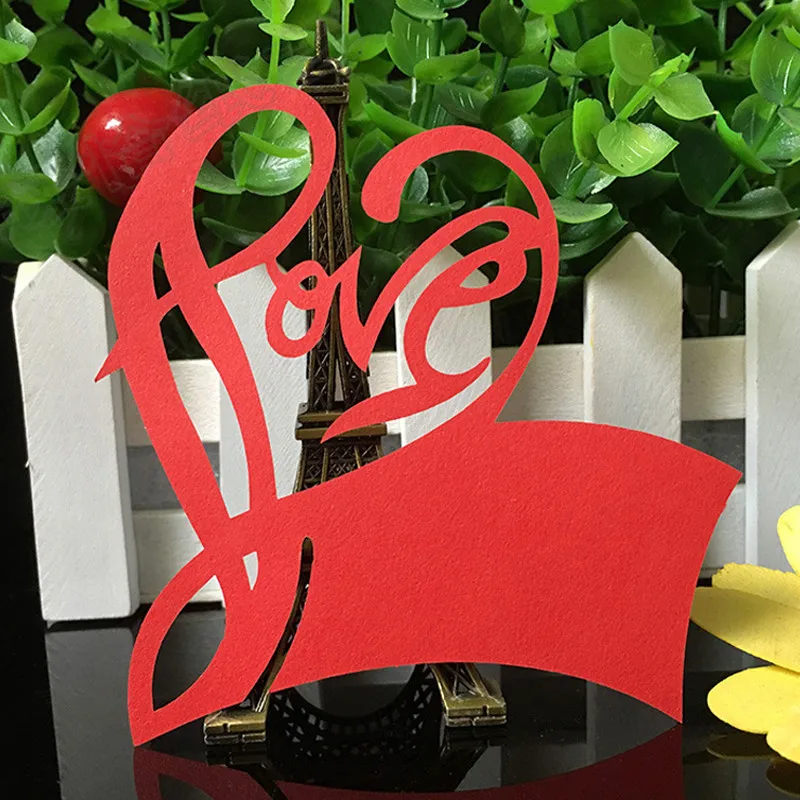 10 Colos 50pcs Love Shaped Laser Cut Table Mark Wine Glass Name Place Cards Wedding Birthday Baby Shower Party Favor Supplies (4)