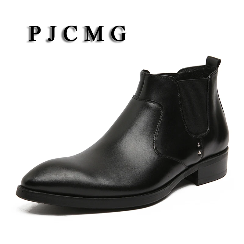 PJCMG New British Style Autumn Winter Genuine Leather Elastic Band Man's England Vantage Motorcycle High-top Boot