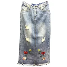 Плюс Цветочные Джинсовые юбки с вышивкой Высокая талия женские короткие джинсовые юбки женские повседневные низ