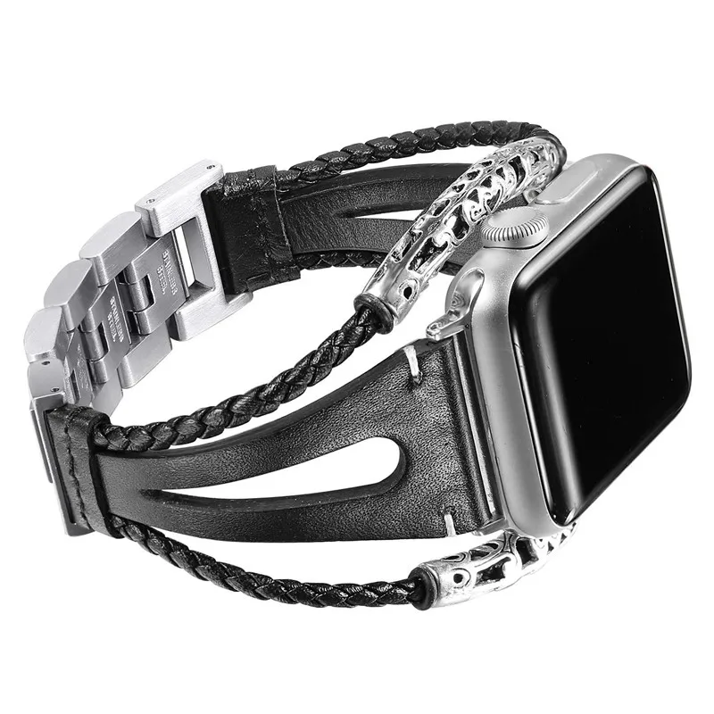 

Bracelet for iWatch 4 3 2 1 Band Series Metal Stainless Steel Straps For Apple Watch Band 44mm 42mm 38mm 40mm Strap Leather