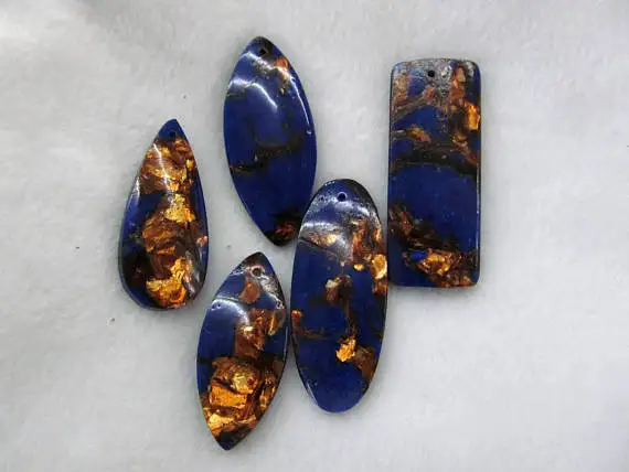 

6pcs Gold lapis blue malachite Amazonite rock Red jade stone picture jasper turquoise teardrop evil rectangle Pendant 20-60mm