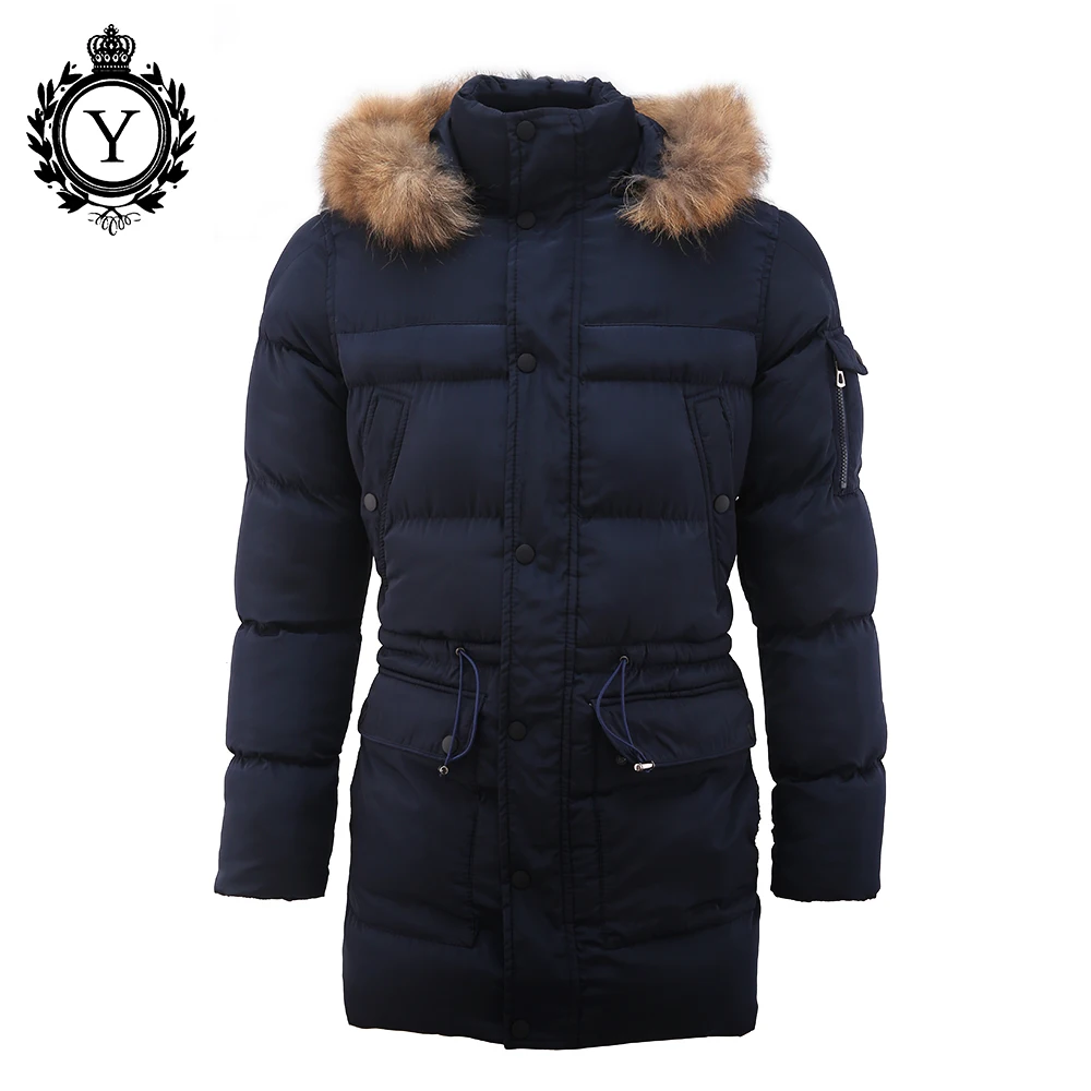 COUTUDI New Fashion Male Coat Winter Jacket Men Fur Hooded Dark Blue Warm Men Jackets Front