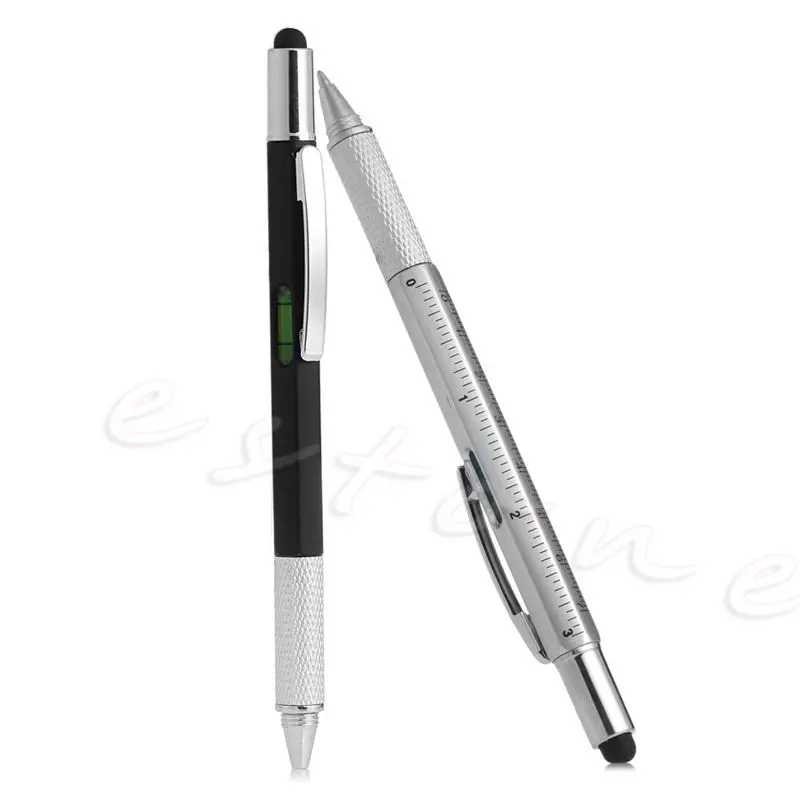 OOTDTY 6 в 1 стилус для сенсорного экрана шариковая ручка с линейкой уровня отвертка инструмент