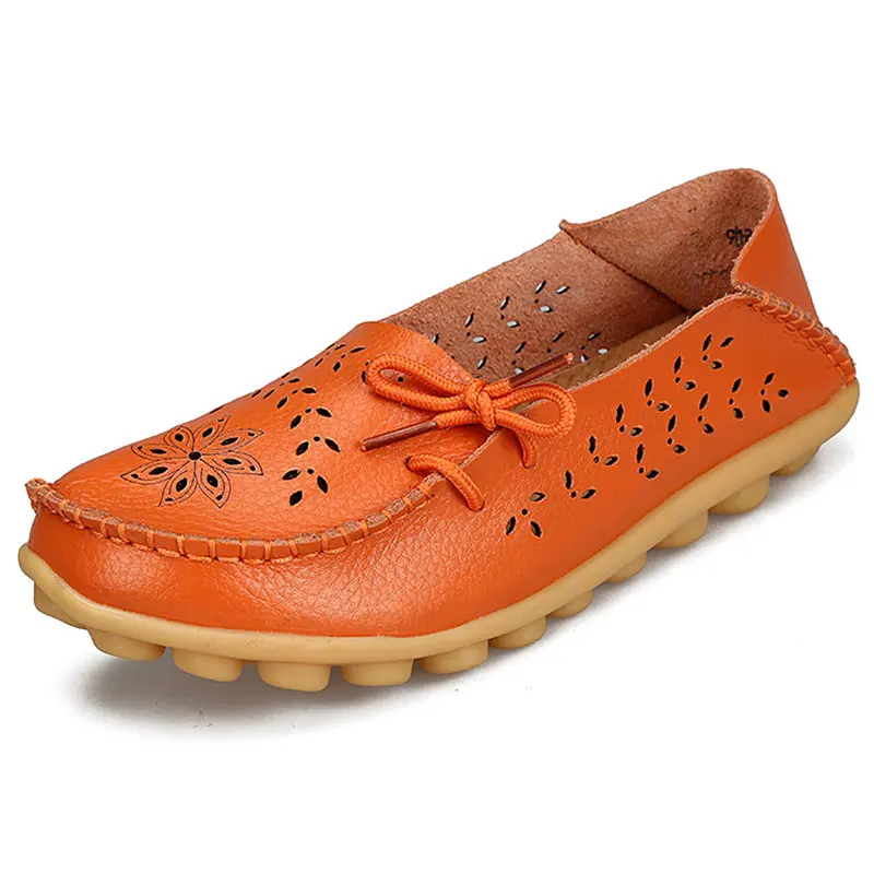 Большой размер 35-44, женская обувь из натуральной кожи г. Новые модные мягкие повседневные туфли на плоской подошве, на шнуровке, с вырезами Нескользящая Уличная обувь в горошек - Цвет: orange