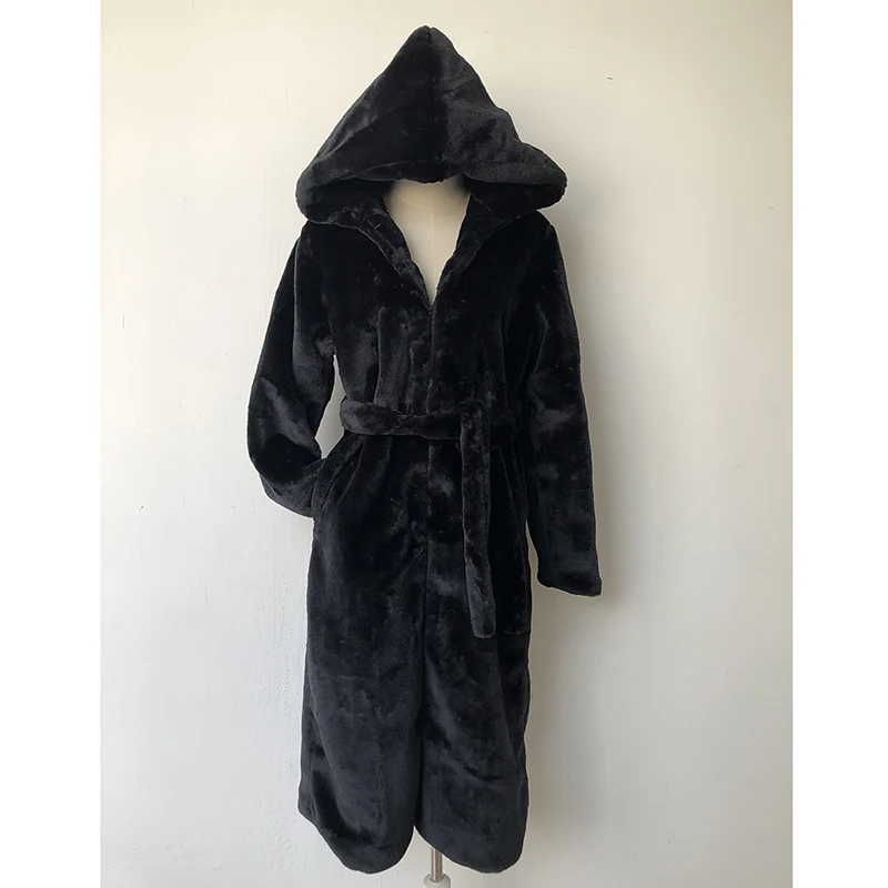 2018 Winter Black Faux Fur Coat Women Casual Long Sleeve Hooded Fur Jacket Coats Warm Oversize Long Coat Outerwear Plus Size 4XL