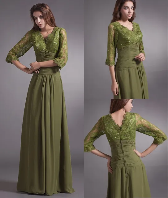 Cecelle 2016 Modest Olive Green Lace Chiffon Mother Of The Bride