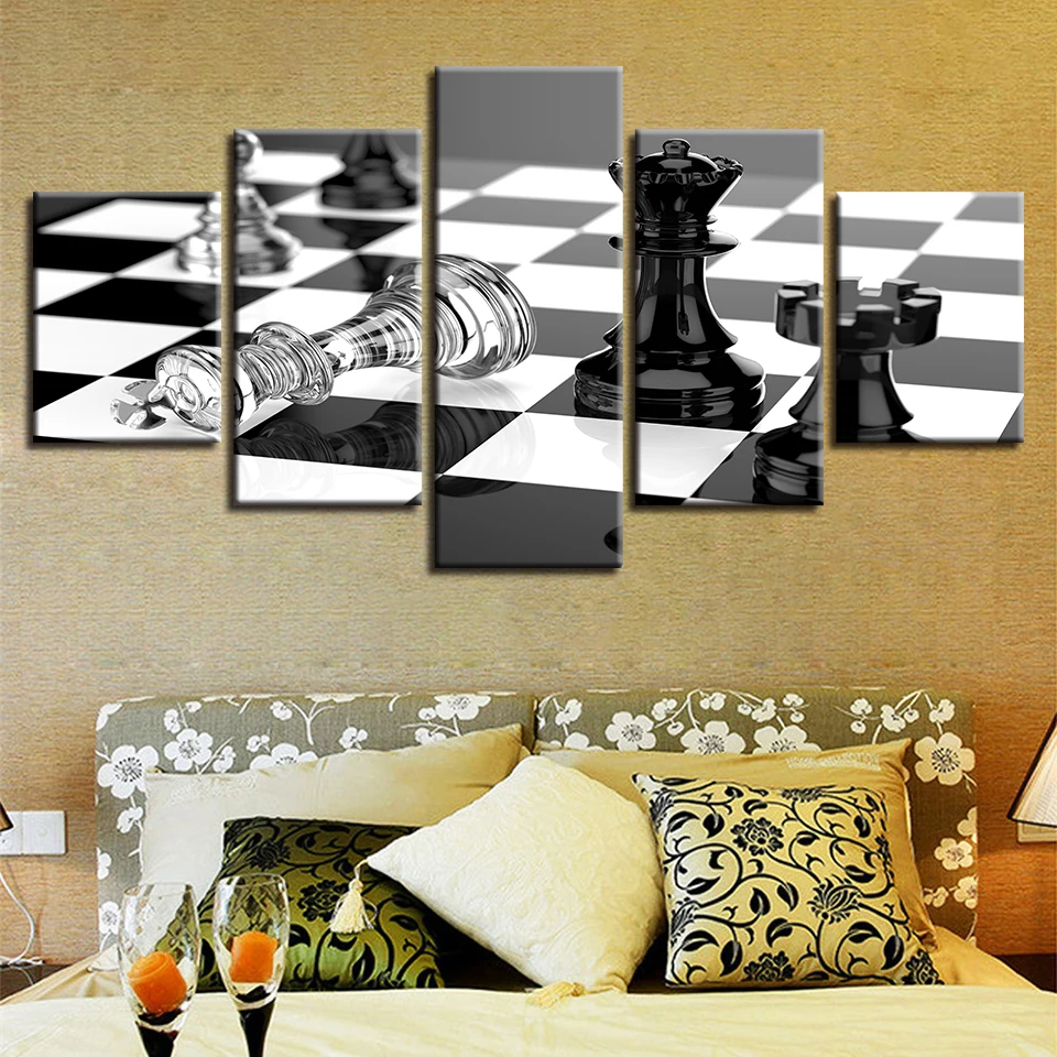 

Framework Paintings Modular Poster 5 Pieces International Chess Canvas Picture HD Printing Decoration Home Living Room Wall Art