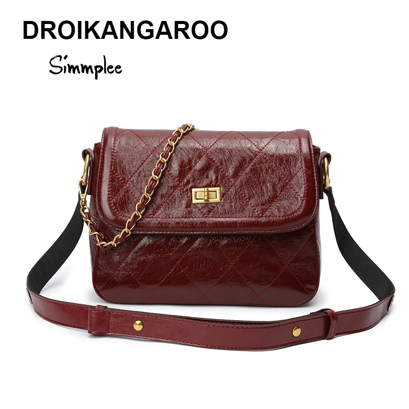 

2019 Fashion Women Handbags Genuine Leather Diamond Lattice Hand Bag Oil Wax Leather Shoulder Messenger Crossbody Bags