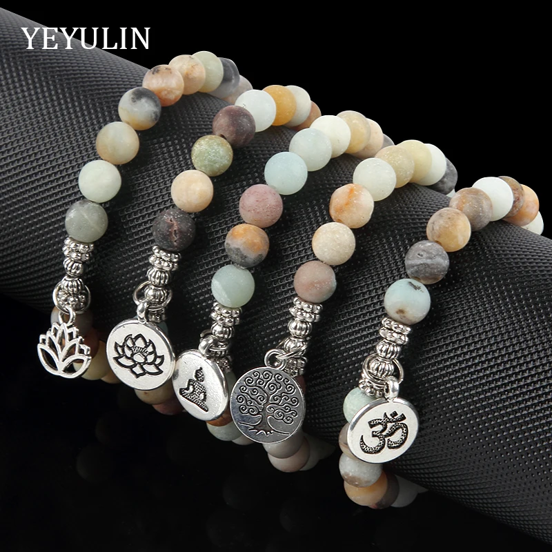 8mm Silver Alloy Lotus Buddha Head charms Bracelets Natural Amazon