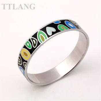 

1.5cm Width Black Circle Charm Silver Plated Copper Enamel Jewelry Bangle
