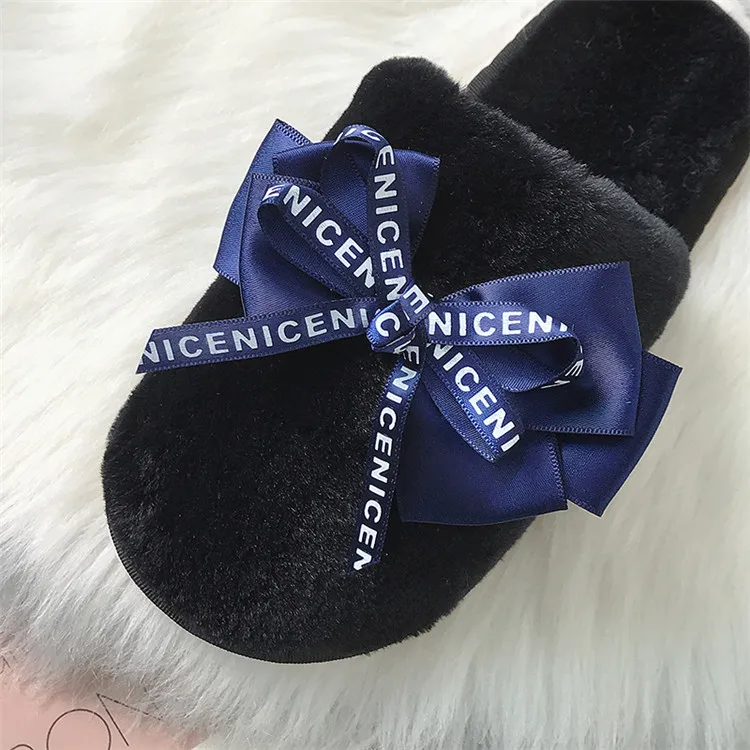 Women Home Slippers Winter Warm Shoes Woman Slip on Flats Slides Female Faux Fur Slippers Women Shoes Closed Toe