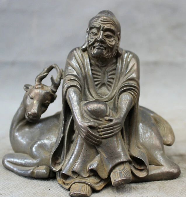 

S3019 Classic Chinese 100% Pure Bronze Copper Old Man God On Deer Statue Sculpture D0317
