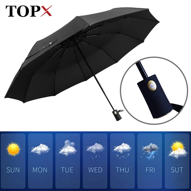 

Fully-Automatic Umbrella Comfortable Handle 3Fold Male Large Strong Frame Outdoor Windproof 10Ribs Gentle Luxury Umbrella Women