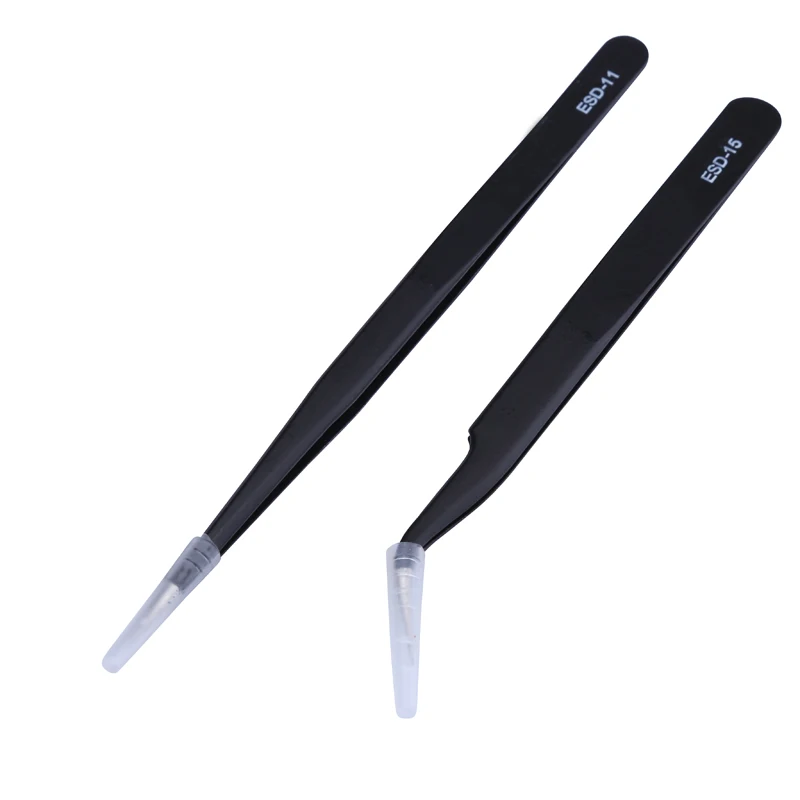 2PCS ESD-14 ESD-15 Anti-static Curved Straight Tip Forceps Precision Soldering Tweezers Set Electronic ESD Tweezers Tool 2PCS ESD-14 ESD-15 Anti-static Curved Straight Tip Forceps Precision Soldering Tweezers Set Electronic ESD Tweezers Tool