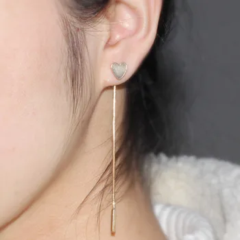 

E078 New Fashion Long Tassel Earrings for Women Gold-color Love Heart Stud Earrings For Girls Wholesale Elegant Lady Jewelry