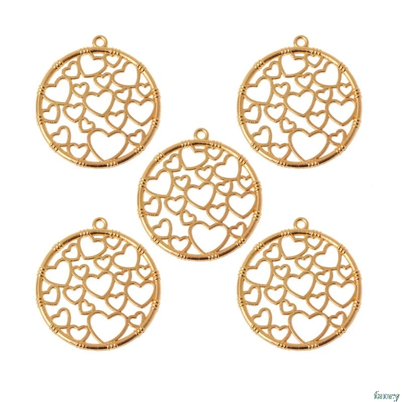 

5Pcs Round zinc alloy Heart Pendant Metal Frames Blank Bezel Setting UV Resin Jewelry DIY Jewelry Findings