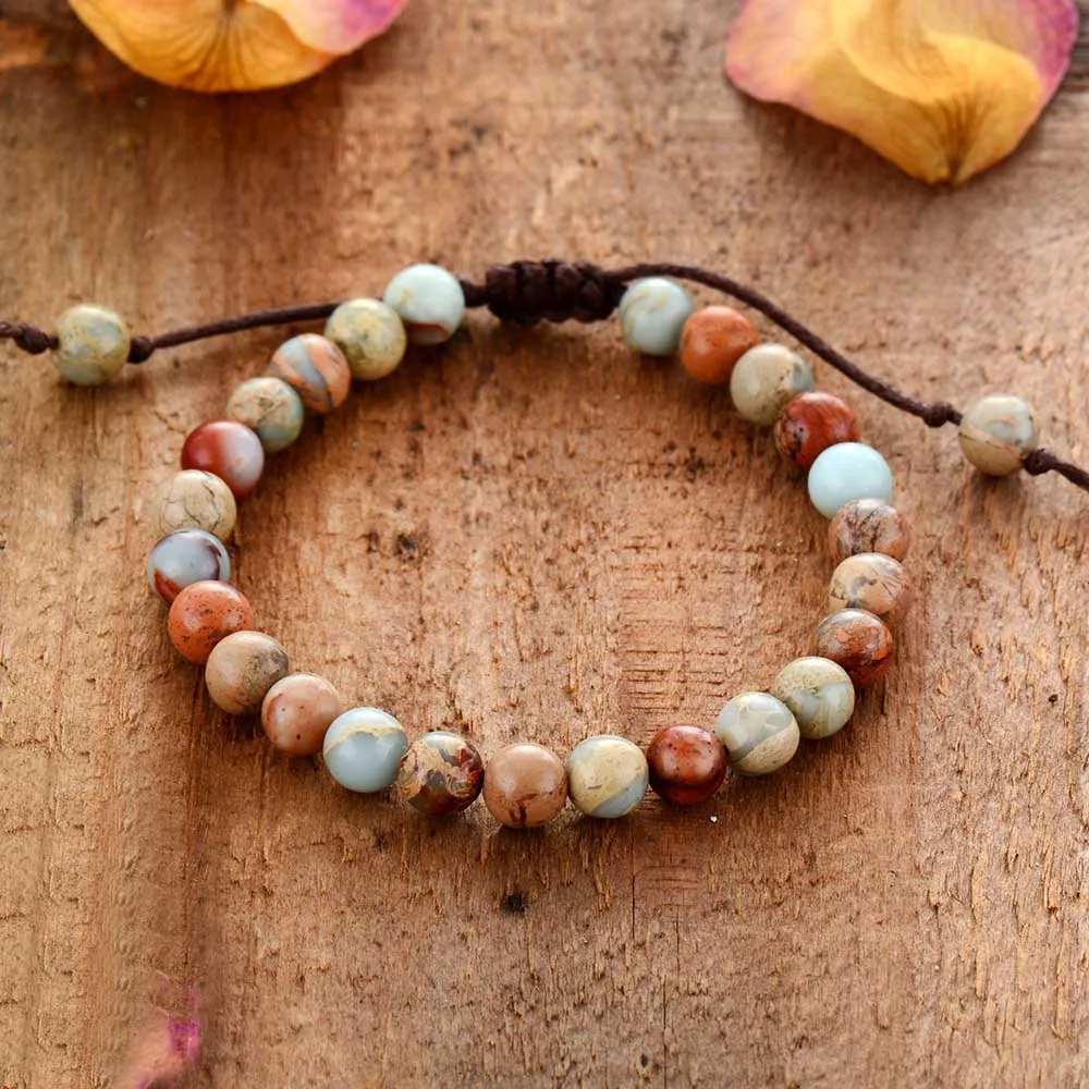 

Designer Bracelets 6MM Natural Japser Strand Bracelets Bohemia Statement Bracelet Femme Jewelry