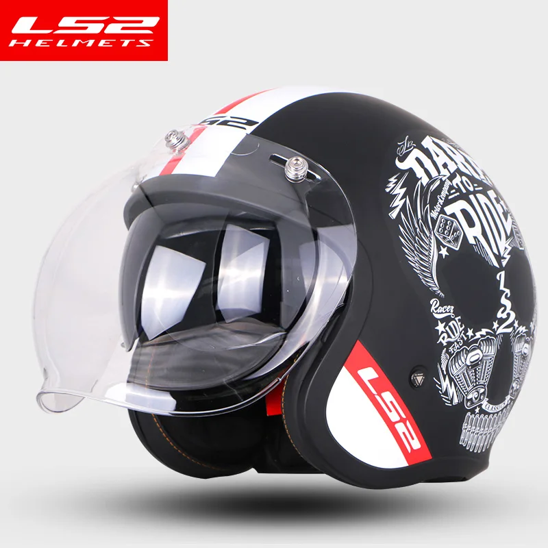 LS2 OF599 Spitfire с открытым лицом винтажный шлем moto rcycle половина 3/4 шлем casco moto винтажный ECE утвержденный размер M-XXXXL - Цвет: with bubble visor