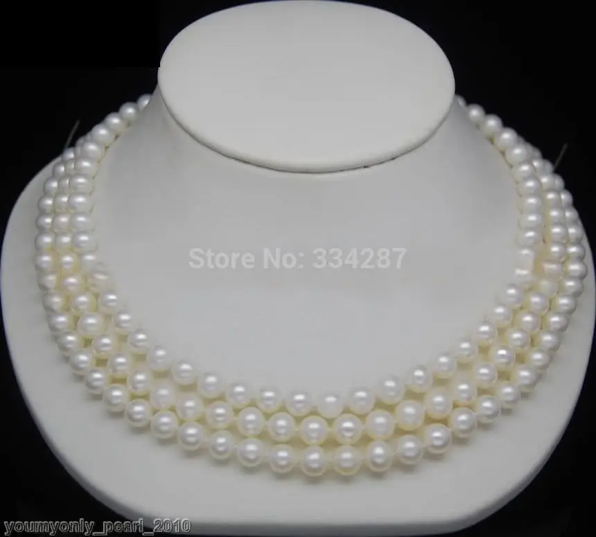 

wholesale good Natural Triple Strand 6-7mm AAA+ white pearl necklaces (17" 18" 19")CZ Luxury Ms. girl