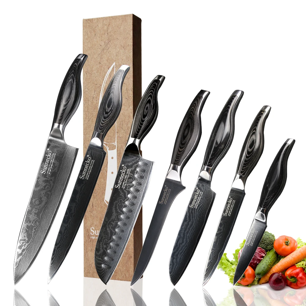 

SUNNECKO Damascus Chef Kitchen Knives Set Santoku Slicing Utility Paring Boning Knife Japanese VG10 Steel Blade Wood Handle