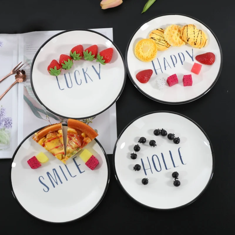

Simple Style Dinner Plates Household Round Fruit Plate Dessert Plate Steak Salad Snack Cake Plates Tableware Cuisine BBQ Kitchen