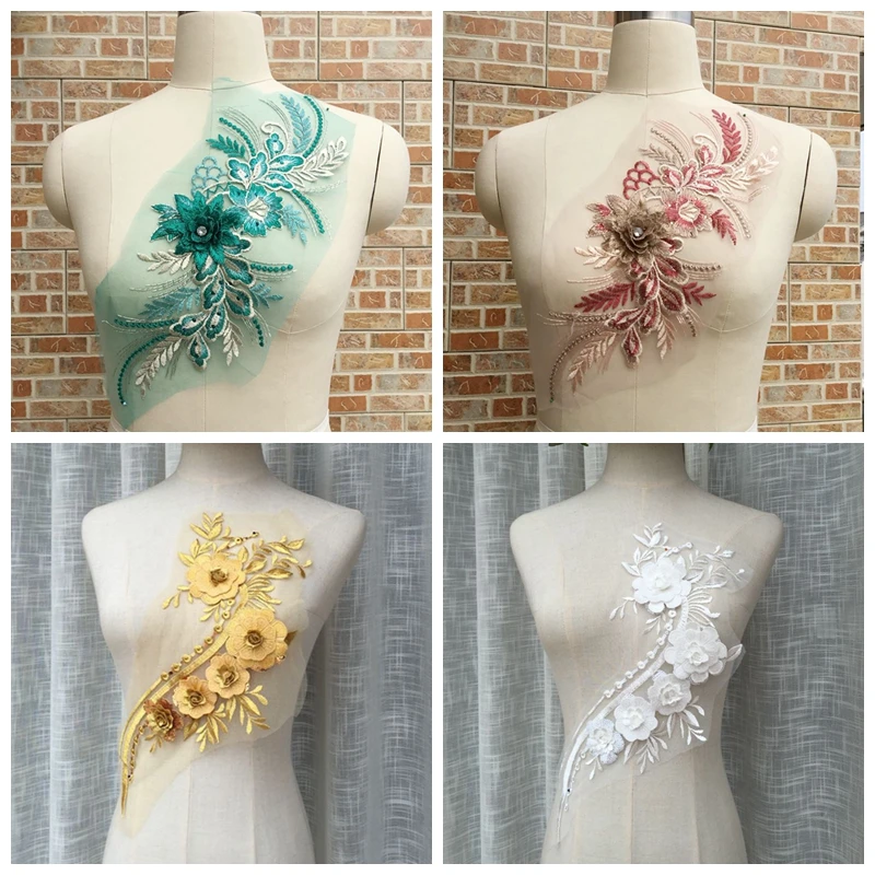 1pc Beaded Sequins 3D Flowers DIY Patch Lace Applique Sew On Patches Floral Costume For Wedding Dress Decor LNY9180-10 | Дом и сад