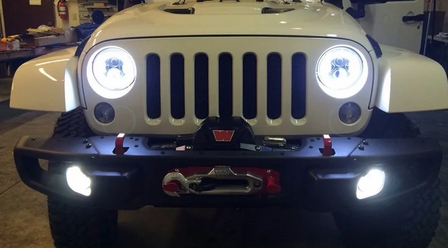 7 inch Round H4 40W Hi Lo Beam LED Headlamp 7  Projector Headlight Led Lamp Halo Eyes For Wrangler JK LJ TJ Defender