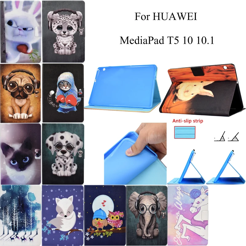 

Cute Animals PU Leather Flip Wallet Cover Skin Stand Tablet Coque Funda For Huawei MediaPad T5 10 10.1 AGS2-W09/L09/L03/W19 Case