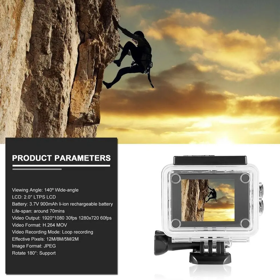 

2PCS Black 2.0 inch HD SJ4000 1080P 12MP Sports Car DV Video Action Camera