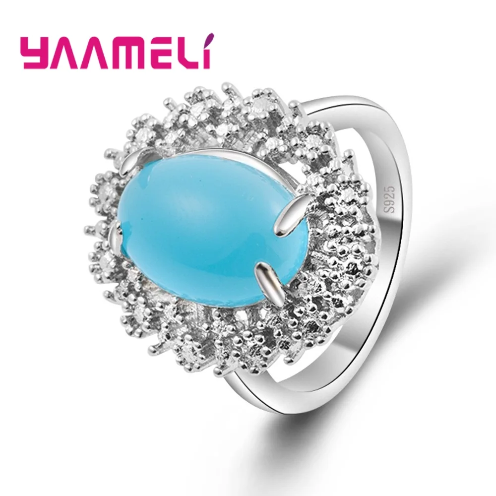 New Arrival Women Luxury Lake Blue Opal Stone Big Rings Size Vintage Jewelry Anel Noble Excellent Ring size | Украшения и