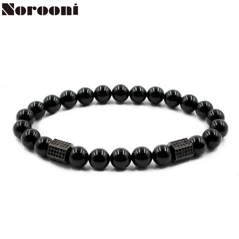 

Norooni Natural Stone Bead Bracelet Men natural Bead Black Buddha For Mens couple Cubic Zirconia Crystal drops hipping Bracelets
