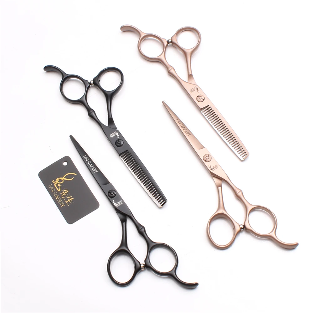 

50Pcs 5.5" 16cm 440C Wholesale Mr Rabbit Barber Shop Bang Cut Cutting Scissors Thinning Shears Profrssional Hair Scissors T9030