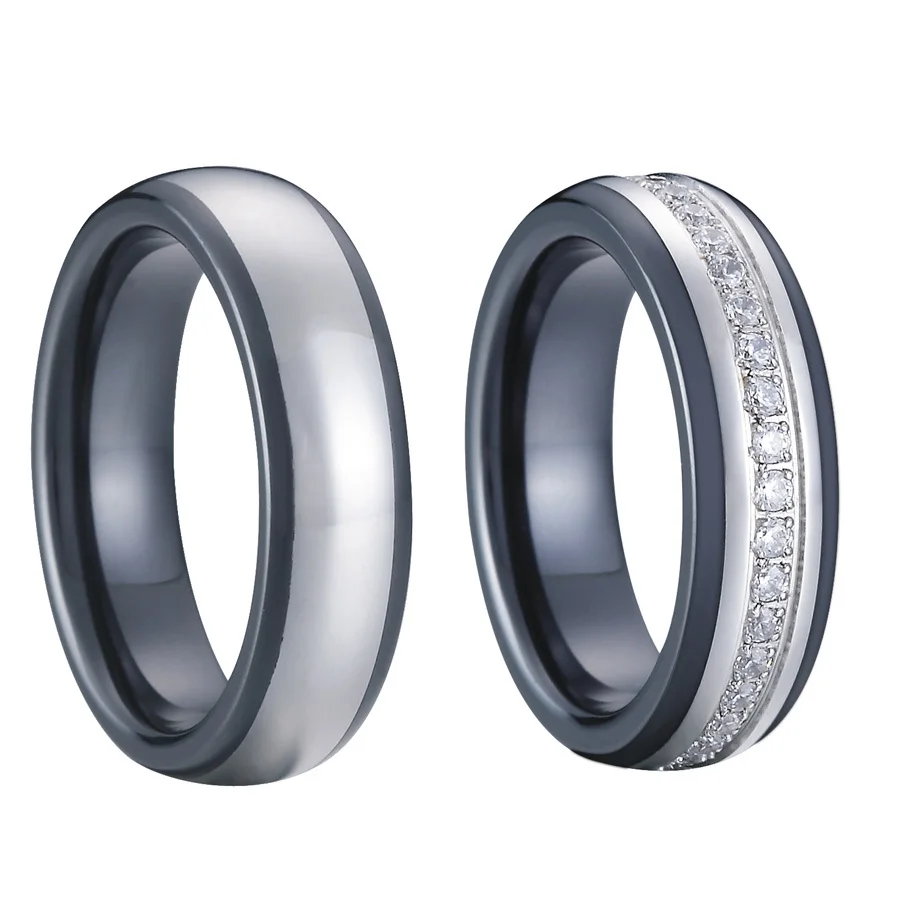 luxury custom tailor handmade titanium inlay black ceramic wedding bands couples promise rings set for men and women alliance in rings from jewelry - Ceramic Wedding Rings luxury custom tailor handmade titanium inlay black ceramic wedding bands couples promise rings set for men and women alliance in rings from jewelry - Ceramic Wedding Rings