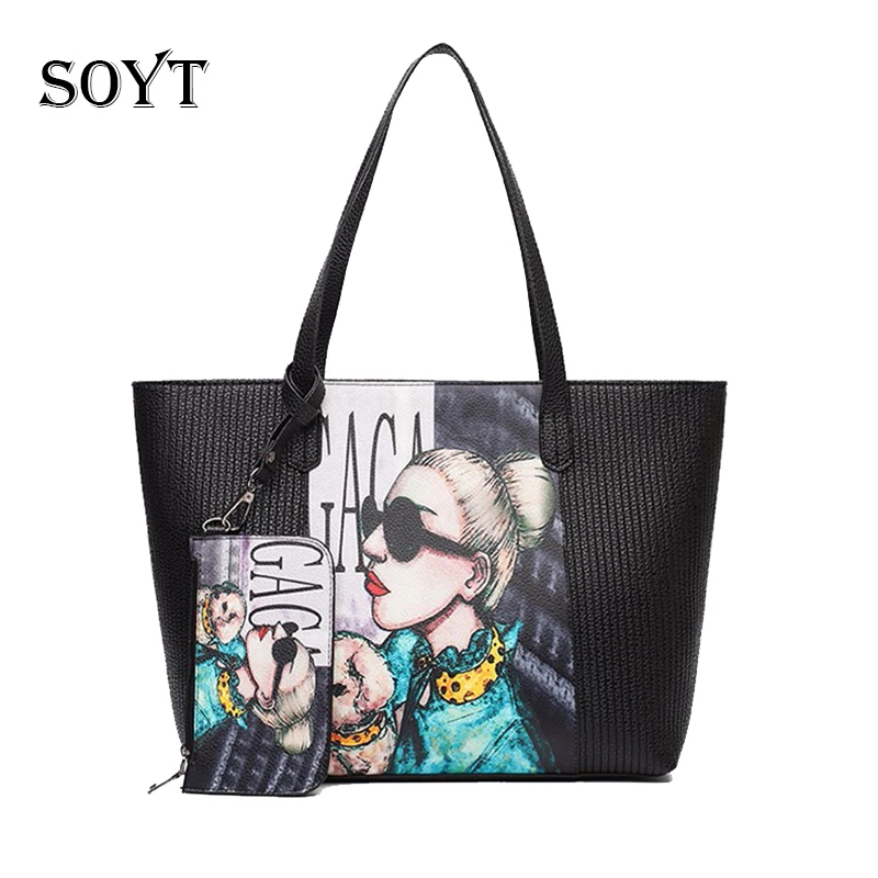 

SOYT Woman Fashion High Quality Casual Tote Rose Girls Cartoon Printing Shopping Handbags Wallet Shoulder Bags Bolsas Femininas