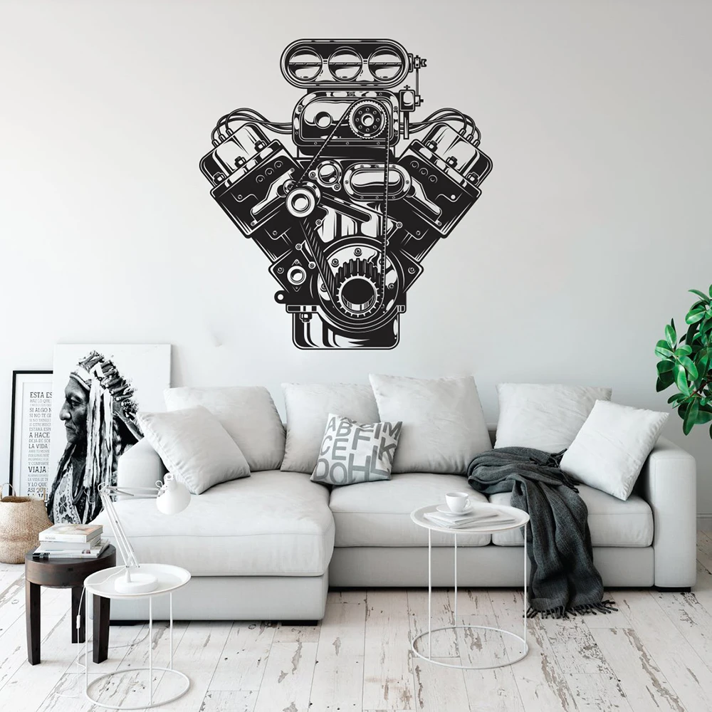 Large Car Engine Motor Wall Sticker Garage Auto Service Car Repair Machine Wall Decal Vinyl Decor (2)